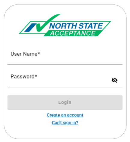My Account Center login screen